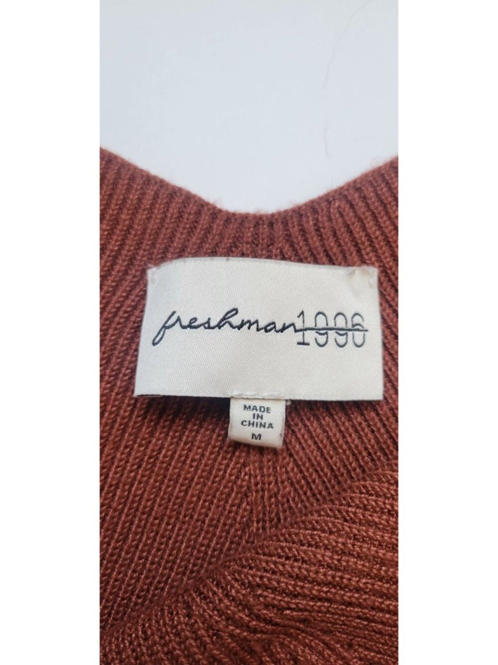 Freshman 1966 terracotta ribbed knit midi dress a classic V-neckline Size M - Picture 7 of 10